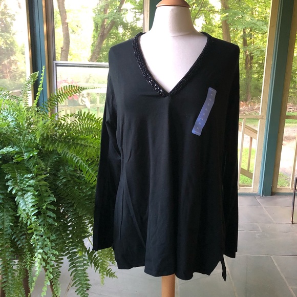 NWT Gap Maternity Black Long Sleeved Beaded Top XL - Picture 1 of 4